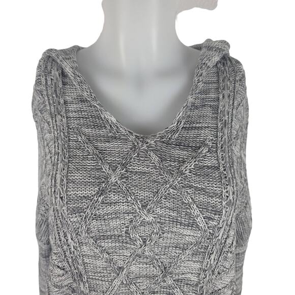 Soft Surroundings Heathered Gray Semi Open Knit V-Neck Hooded Sweater M - Picture 2 of 5